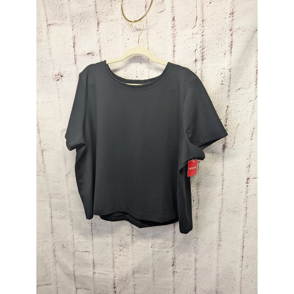Spanx Ponte Crewneck Top Vented Back Tee‎ Womens 2X Classic Black Stretch NEW